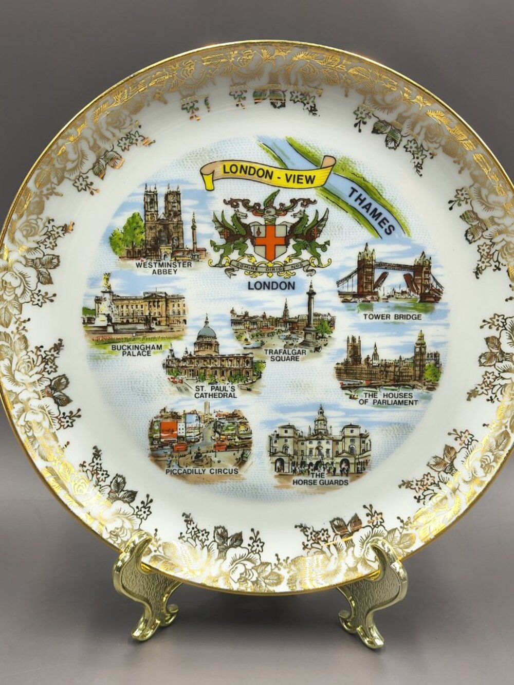 Vintage Arzberg Germany London View Souvenir Plate - Gold Gilt Rim Porcelain 8"